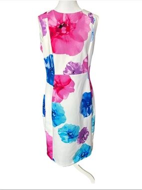 Calvin Klein White Midi Dress with Pink, Blue & Purple Floral Print READ